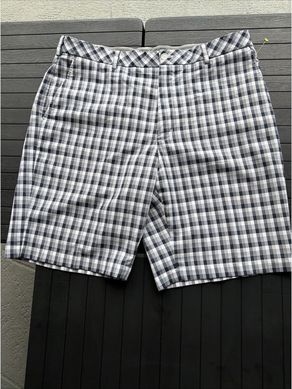 Walter Hagen Mens Size 38 Golf Shorts Blue/white/grey Plaid Flat Front Stretch